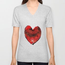 Whimsical Happy Big Red Heart Art by Sharon Cummings V Neck T Shirt