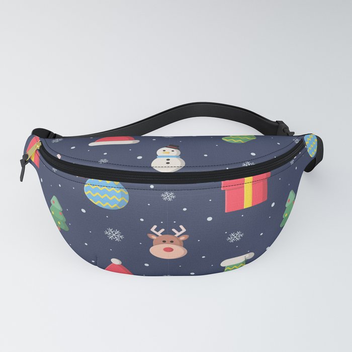 Christmas Characters Seamless Pattern on Blue Background Fanny Pack