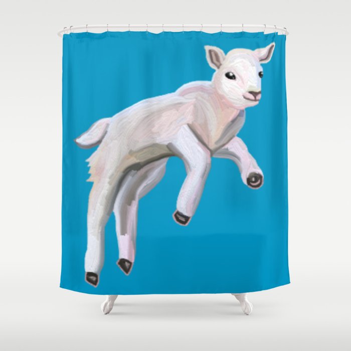 Cute Galloping Baby Spring Lamb Shower Curtain