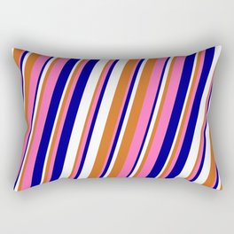[ Thumbnail: Hot Pink, Dark Blue, White, and Chocolate Colored Lines Pattern Rectangular Pillow ]