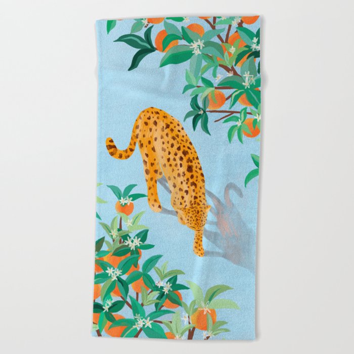 Leopard and Orange Trees Beach Towel