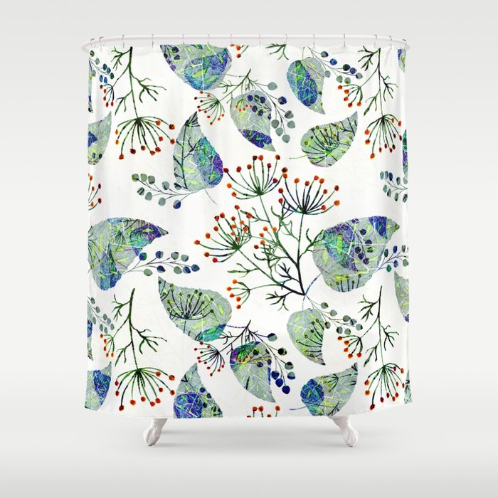 Abstract Fl Pattern Orange Flowers, Green And White Shower Curtain