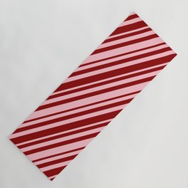 [ Thumbnail: Pink & Dark Red Colored Striped/Lined Pattern Yoga Mat ]