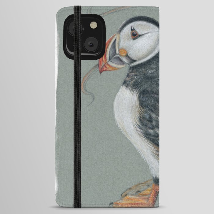 Canadian Birds Series Atlantic Puffin Colored Pencil Art iPhone Wallet Case