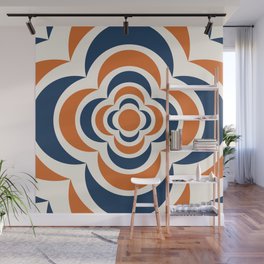 Floral Abstract Shapes 4 in Navy Blue Orange Wall Mural