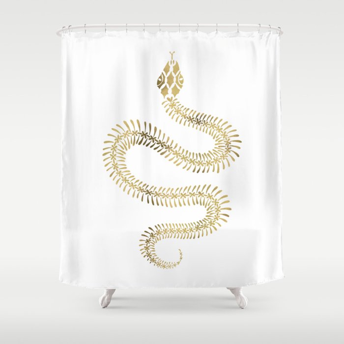 Snake Skeleton – Gold Shower Curtain