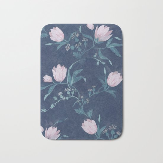Pink tulips pattern on a dark background Bath Mat