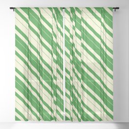 [ Thumbnail: Light Yellow & Forest Green Colored Lined/Striped Pattern Sheer Curtain ]