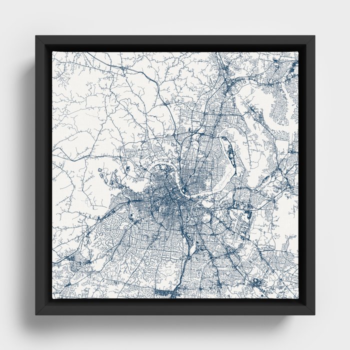 USA, Nashville, Tennessee - City Map Authentic Drawing Framed Canvas