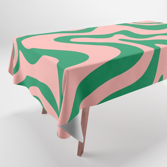 Liquid Swirl Retro Abstract Pattern in Pink and Bright Green Tablecloth