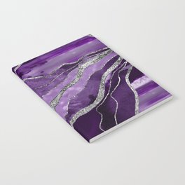 Purple Marble Agate Silver Glitter Glam #1 (Faux Glitter) #decor #art #society6 Notebook