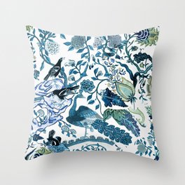 Blue vintage chinoiserie flora Throw Pillow