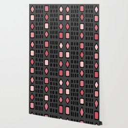 Retro Diamonds Rectangles Black Pink Wallpaper