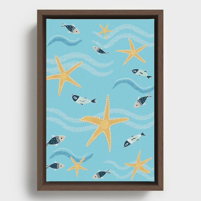 Starfish and Fish Kids  Pattern Framed Canvas