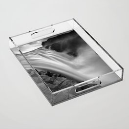 Time lapse photograph of waterfalls during daytime black and white art nature photography - photographs Acrylic Tray