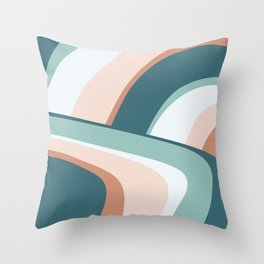 Retro Wavy Lines in Teal and Peach Throw Pillow