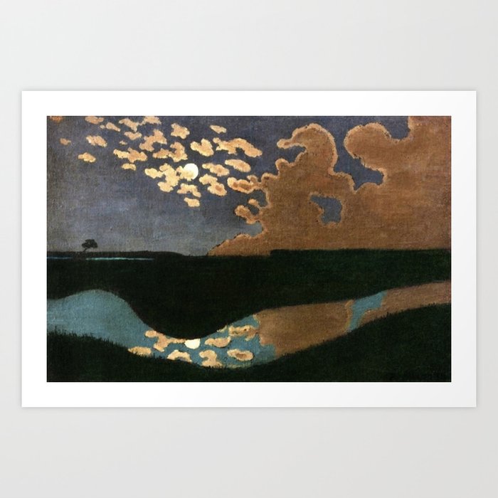 Moonlight reflections coastal landscape painting by Felix Vallotton Art Print