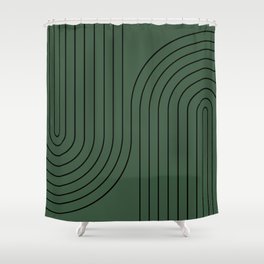 Minimal Line Curvature LXV Forest Green Mid Century Modern Arch Abstract Shower Curtain