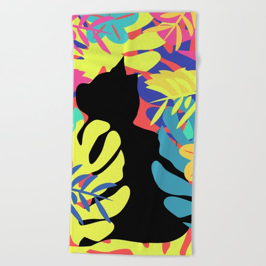Tropical cat Beach Towel