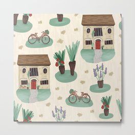 Cute Italian Houses and Floral Bicycles   Metal Print