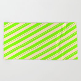 [ Thumbnail: Chartreuse and Bisque Colored Striped/Lined Pattern Beach Towel ]