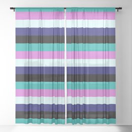 [ Thumbnail: Light Sea Green, Orchid, Light Cyan, Midnight Blue & Black Colored Striped/Lined Pattern Sheer Curtain ]