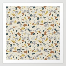 Terrazzo seamless pattern with overlapping elements in earth colours combination. Art Print