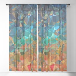 Red Blue Gold Low Poly Abstract Art Sheer Curtain