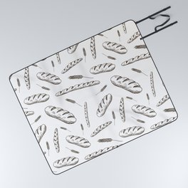 Bread print. Hand-drawn bread baguettes on white background. Picnic Blanket