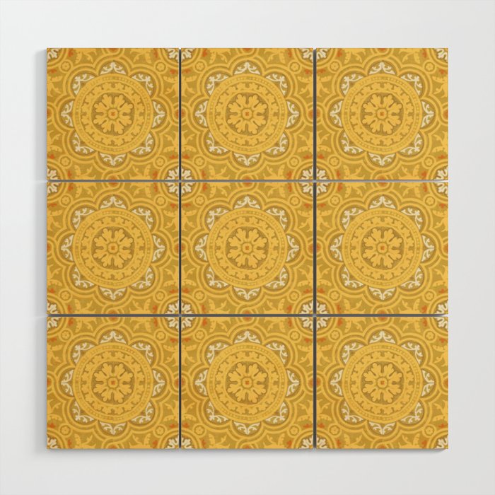 N167 - Geometric Yellow Heritage Traditional Moroccan Tiles Style Pattern Wood Wall Art