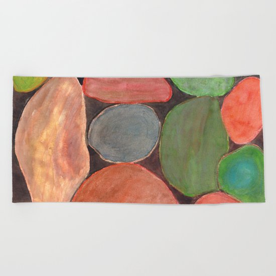 Lovely colorful Stones on dark Background Beach Towel