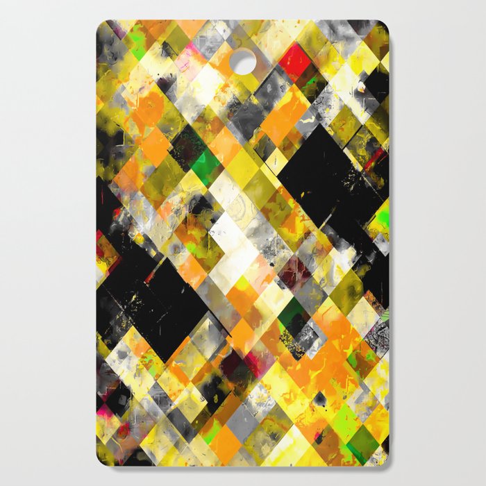 geometric pixel square pattern abstract background in yellow orange Cutting Board