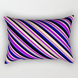 [ Thumbnail: Eyecatching Beige, Dark Violet, Tan, Dark Blue & Black Colored Stripes/Lines Pattern Rectangular Pillow ]