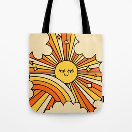 The Happiest Sun Retro Groovy 70s Orange Yellow Tote Bag | Yellow, Sun, Sunny, 70S, 60S, Retro, Clouds, Cloud, Painting, Boho 