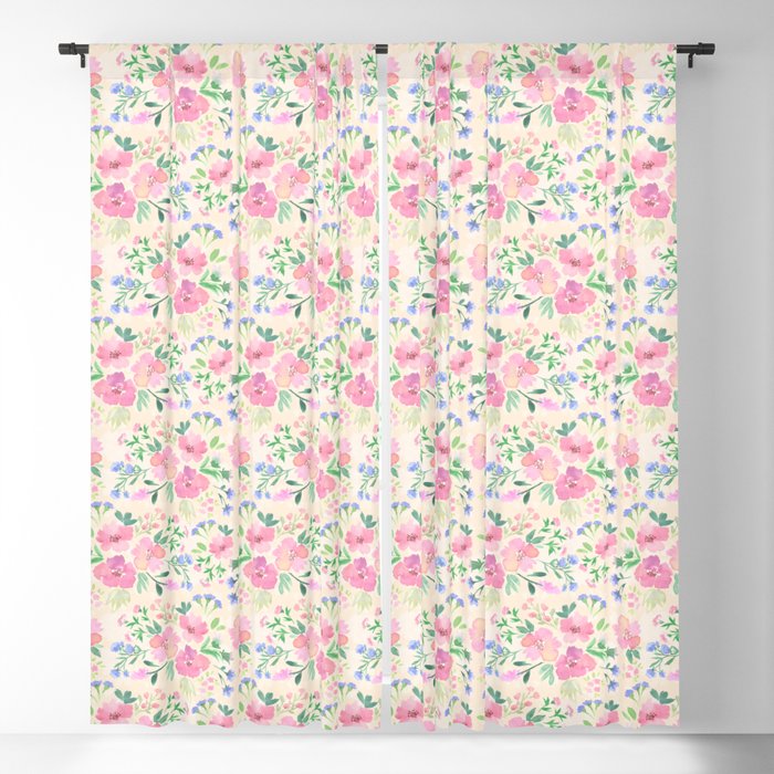 Pink watercolor flowers Blackout Curtain