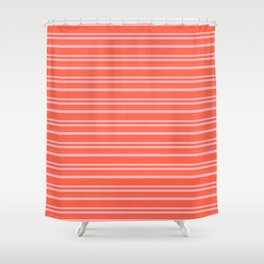 [ Thumbnail: Red & Light Pink Colored Lined Pattern Shower Curtain ]
