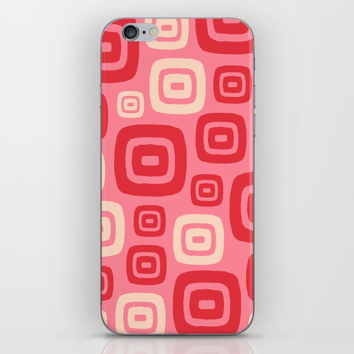 Retro Mid Century Modern Abstract Pattern 436 Red Pink and Beige iPhone Skin