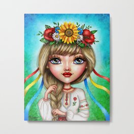 Beautiful Ukrainian Girl in Traditional Dress Metal Print