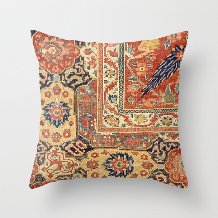 Indian Trellis II // 17th Century Ornate Medallion Red Blue Green Flowers Leaf Colorful Rug Pattern Throw Pillow