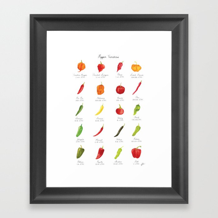 Watercolor Pepper Varieties Framed Art Print