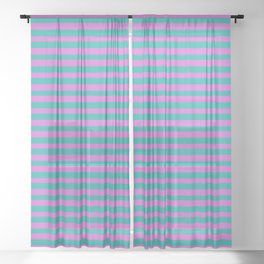 [ Thumbnail: Light Sea Green and Orchid Colored Stripes Pattern Sheer Curtain ]