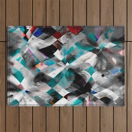 geometric pixel square pattern abstract background in blue Outdoor Rug