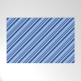 [ Thumbnail: Dark Slate Blue and Light Sky Blue Colored Stripes/Lines Pattern Welcome Mat ]