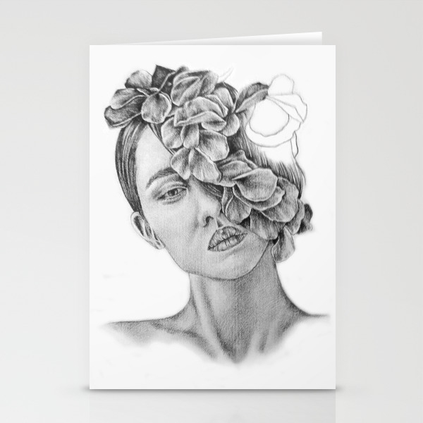 Art pencil drawing illustration portrait model flowers gift wall decor stationery cards by kathrynlisa