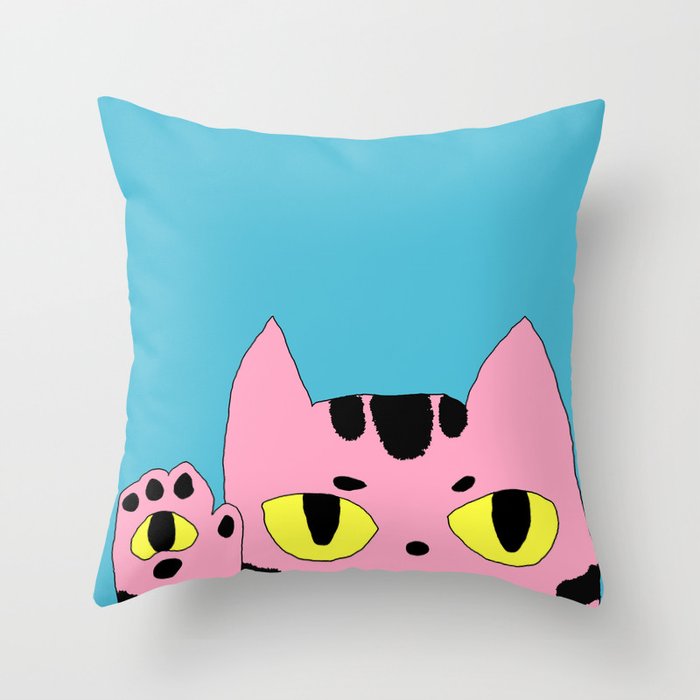 Alien Cat High Five Hello Pop Art Throw Pillow