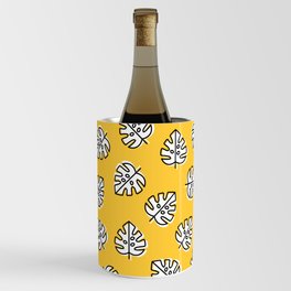 Black and White Leaves on a Yellow Background Wine Chiller