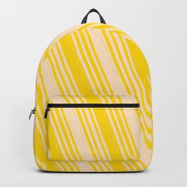 [ Thumbnail: Bisque & Yellow Colored Lined/Striped Pattern Backpack ]