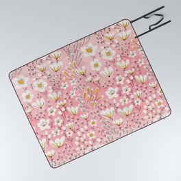 Pink Flowers in Floral Pattern Picnic Blanket