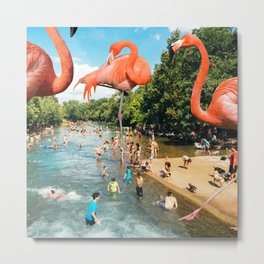 Flamingo Shore Metal Print | Flamingos, Bird, Nature, Swimming, River, Collage, Water, Flamingoes, Holidays, Giant 