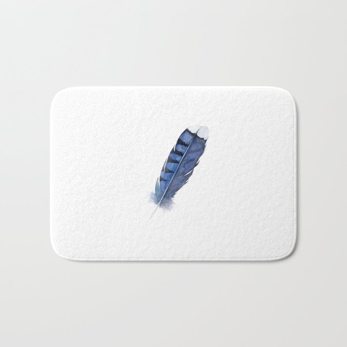 Blue Jay Feather , Blue Feather, Watercolor Feather, Watercolor painting by Suisai Genki Bath Mat